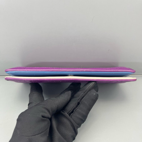 Dior Cannage Continental Wallet Calfskin Purple Blue Beige