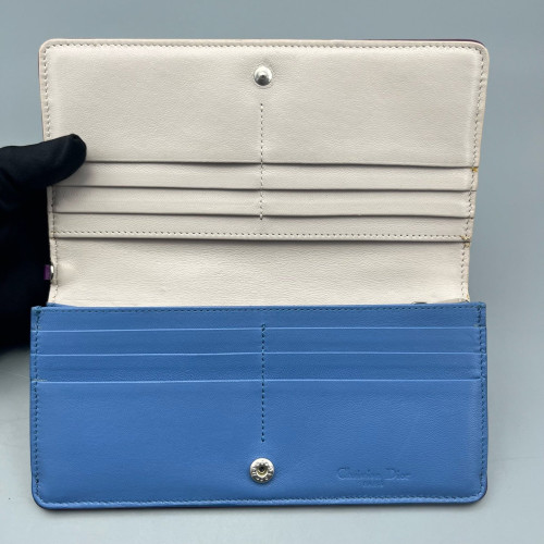 Dior Cannage Continental Wallet Calfskin Purple Blue Beige