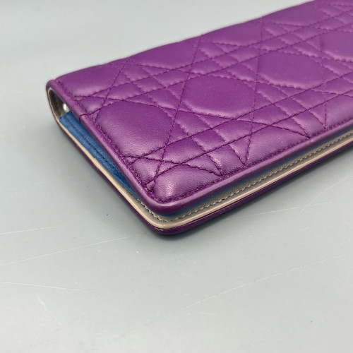 Dior Cannage Continental Wallet Calfskin Purple Blue Beige
