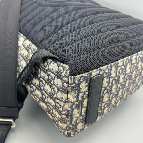 Dior Backpack Oblique Calfskin Blue Beige