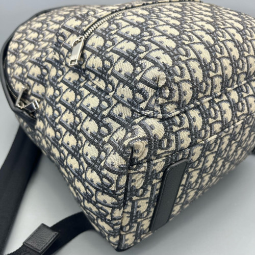 Dior Backpack Oblique Calfskin Blue Beige