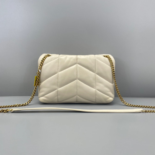 Yves Saint Laurent Toy Loulou Puffer Chain Calfskin White Yves Saint Laurent Toy Loulou Puffer Chain Calfskin White