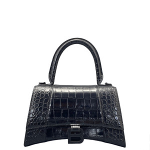 Balenciaga Hourglass Small Calfskin Crocodile Embossed Black