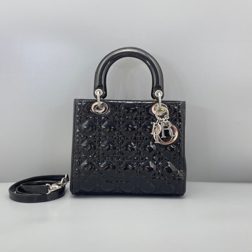 Dior Medium Lady Dior Patent Calfskin Black