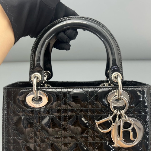 Dior Medium Lady Dior Patent Calfskin Black