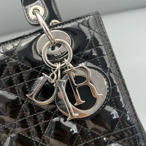 Dior Medium Lady Dior Patent Calfskin Black
