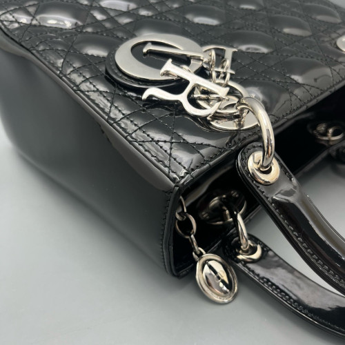 Dior Medium Lady Dior Patent Calfskin Black