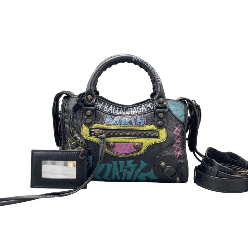 Balenciaga Graffiti Mini City Arena Lambskin Black