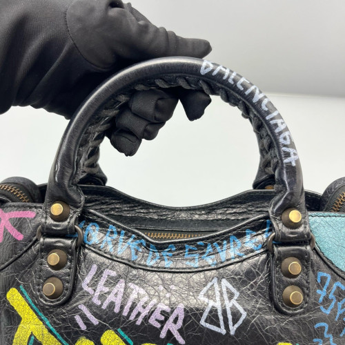 Balenciaga Graffiti Mini City Arena Lambskin Black