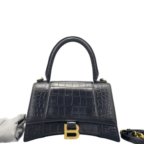 Balenciaga Hourglass Small Calfskin Crocodile Embossed Black
