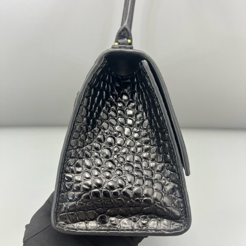 Balenciaga Hourglass Small Calfskin Crocodile Embossed Black