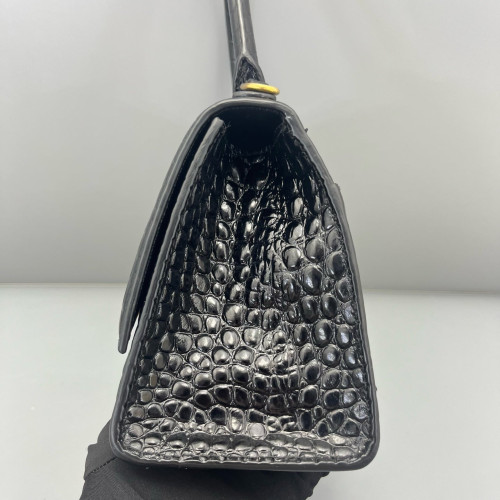 Balenciaga Hourglass Small Calfskin Crocodile Embossed Black
