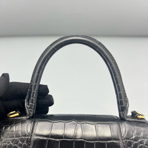 Balenciaga Hourglass Small Calfskin Crocodile Embossed Black