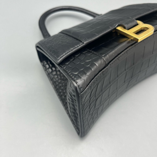 Balenciaga Hourglass Small Calfskin Crocodile Embossed Black
