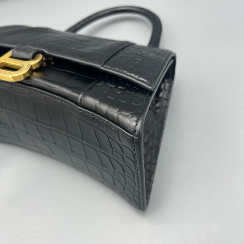 Balenciaga Hourglass Small Calfskin Crocodile Embossed Black