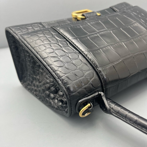 Balenciaga Hourglass Small Calfskin Crocodile Embossed Black