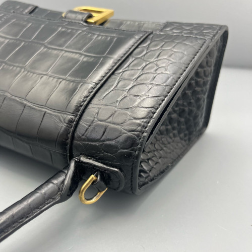 Balenciaga Hourglass Small Calfskin Crocodile Embossed Black