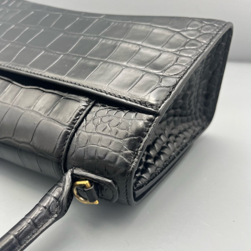Balenciaga Hourglass Small Calfskin Crocodile Embossed Black