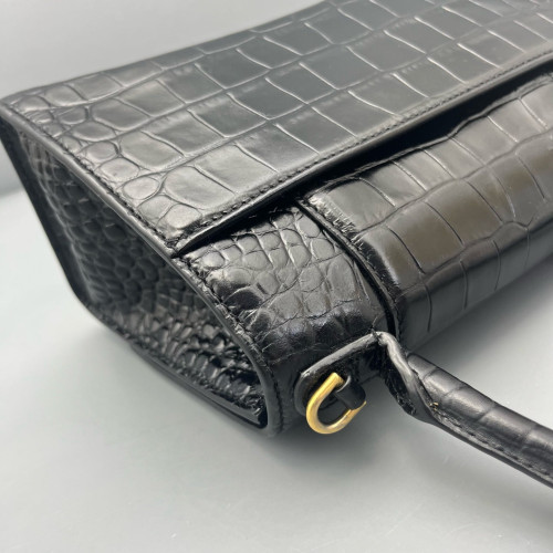 Balenciaga Hourglass Small Calfskin Crocodile Embossed Black