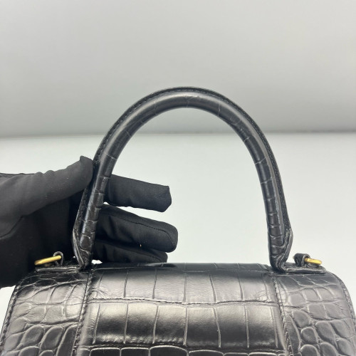 Balenciaga Hourglass Small Calfskin Crocodile Embossed Black