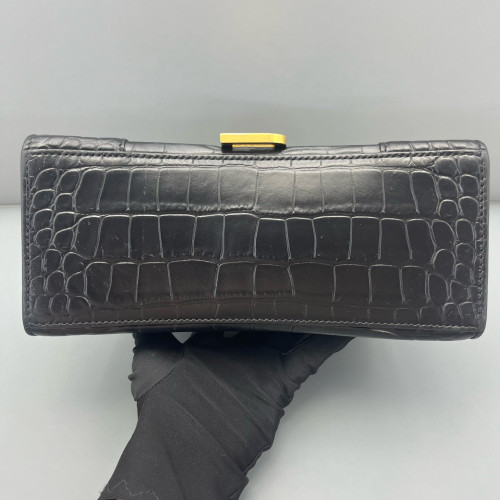 Balenciaga Hourglass Small Calfskin Crocodile Embossed Black