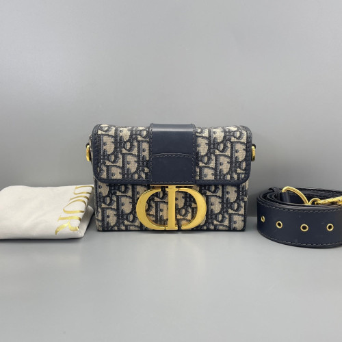 Dior 30 Montaigne Mini Box Bag Oblique Blue Light Tan