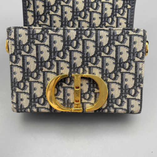 Dior 30 Montaigne Mini Box Bag Oblique Blue Light Tan