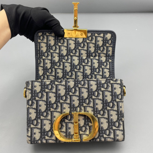 Dior 30 Montaigne Mini Box Bag Oblique Blue Light Tan
