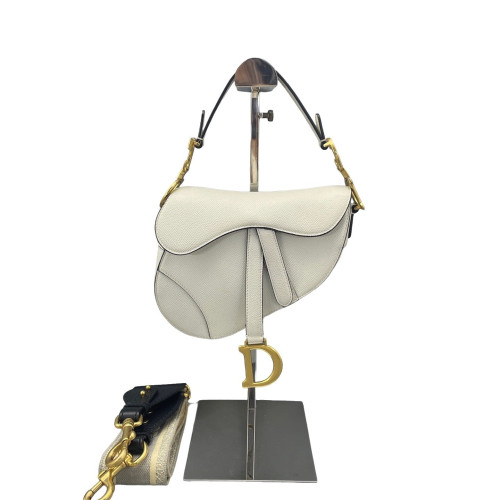Dior Small Saddle Bag Grained Calfskin White
