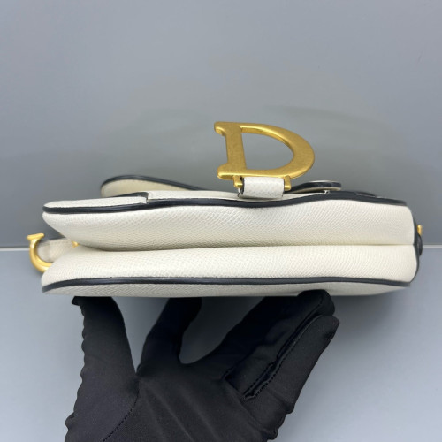 Dior Small Saddle Bag Grained Calfskin White