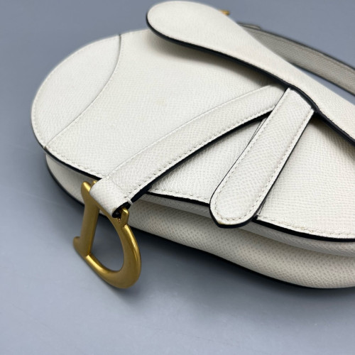 Dior Small Saddle Bag Grained Calfskin White