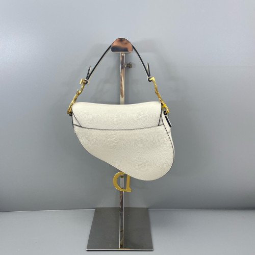 Dior Small Saddle Bag Grained Calfskin White