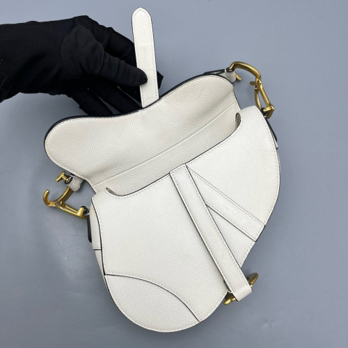 Dior Small Saddle Bag Grained Calfskin White