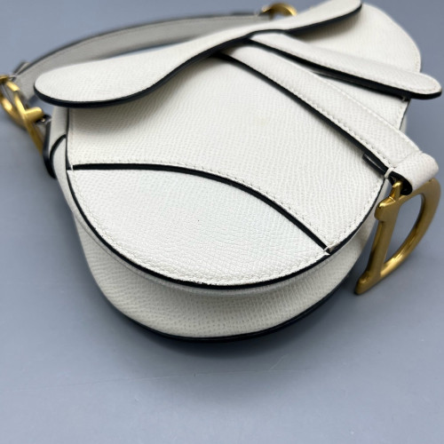 Dior Small Saddle Bag Grained Calfskin White