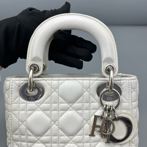 Dior Cannage Mini Lady Dior Lambskin White Dior Cannage Mini Lady Dior Lambskin White