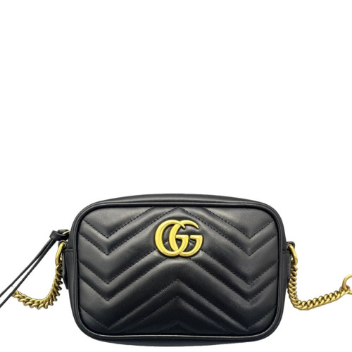 Gucci Matelasse Mini GG Marmont Chain Shoulder Bag Calfskin Black