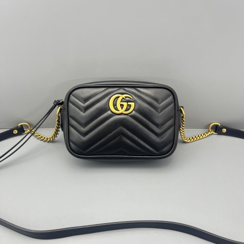 Gucci Matelasse Mini GG Marmont Chain Shoulder Bag Calfskin Black