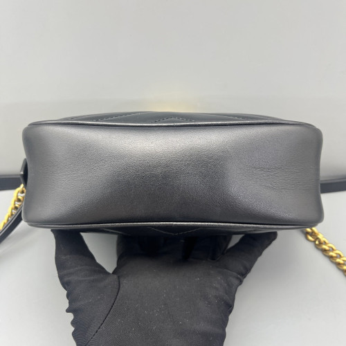 Gucci Matelasse Mini GG Marmont Chain Shoulder Bag Calfskin Black