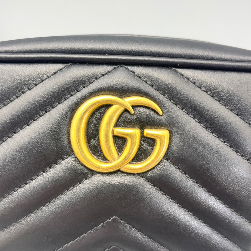 Gucci Matelasse Mini GG Marmont Chain Shoulder Bag Calfskin Black