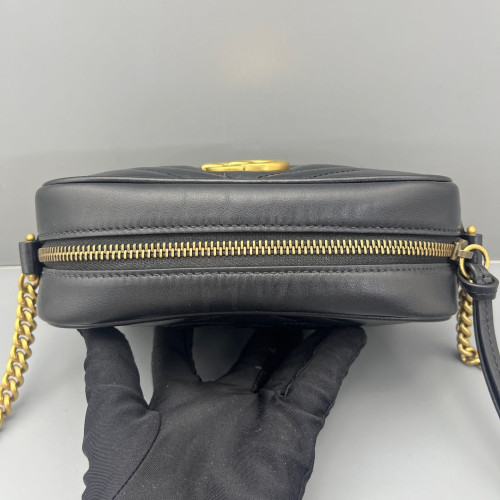 Gucci Matelasse Mini GG Marmont Chain Shoulder Bag Calfskin Black