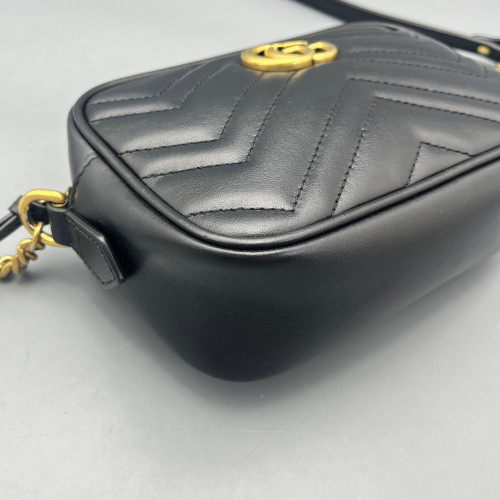 Gucci Matelasse Mini GG Marmont Chain Shoulder Bag Calfskin Black