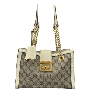 Gucci Small Padlock Tote GG Monogram White Brown