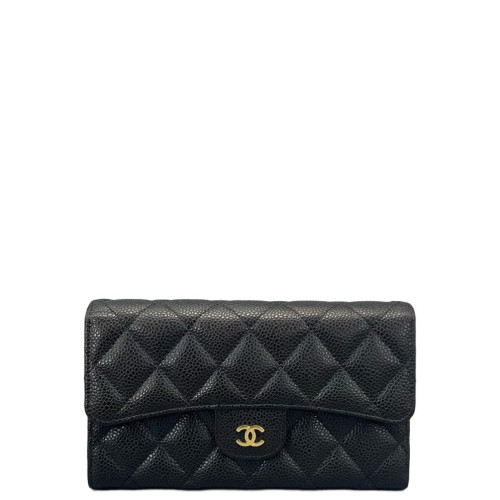 Chanel Quilted Continental Wallet Calfskin Black