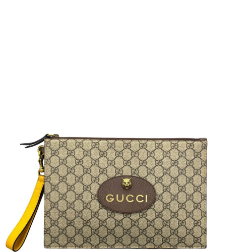 Gucci Clutch GG Supreme Monogram Beige Brown Yellow