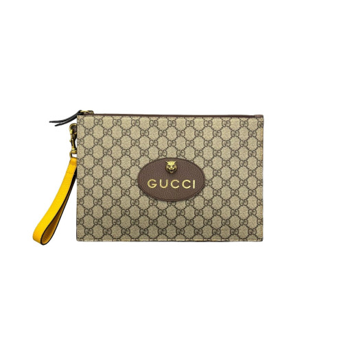 Gucci Clutch GG Supreme Monogram Beige Brown Yellow