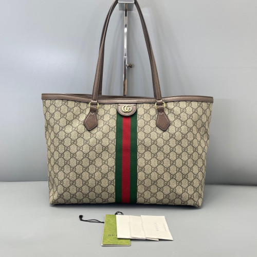 Gucci Tote Bag GG Supreme Monogram Calfskin Canvas Beige Ebony Beige Brown