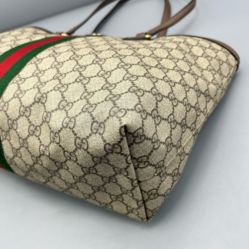 Gucci Tote Bag GG Supreme Monogram Calfskin Canvas Beige Ebony Beige Brown