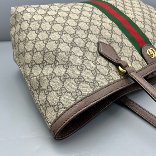Gucci Tote Bag GG Supreme Monogram Calfskin Canvas Beige Ebony Beige Brown