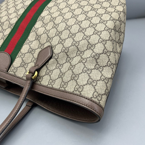 Gucci Tote Bag GG Supreme Monogram Calfskin Canvas Beige Ebony Beige Brown