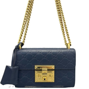Gucci Small Padlock Shoulder Bag Guccissima Dark Blue